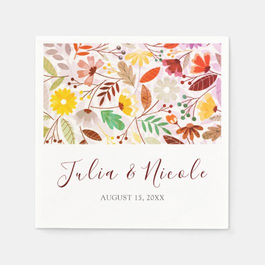 Levendige Waterverven Zomertulp Bloemen Bruiloft Servet (Voorkant)