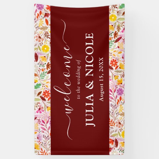 Levendige Waterverven Zomertulp Bloemen Bruiloft Spandoek (Verticaal)