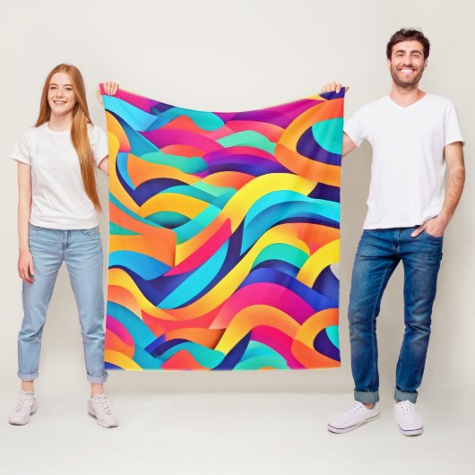 Levendige Wavy Abstracte kunst Fleece Deken (In situ)