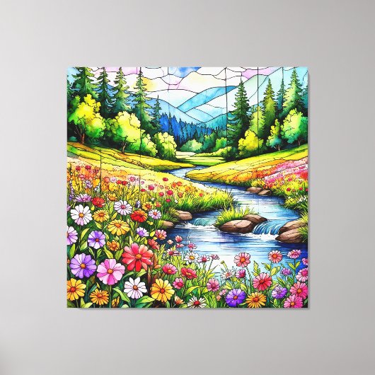 Levendige weide met bloeiende wilde bloemen canvas afdruk (Voorkant)