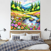 Levendige weide met bloeiende wilde bloemen canvas afdruk (Insitu (Slaapkamer))