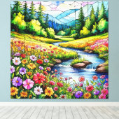 Levendige weide met bloeiende wilde bloemen canvas afdruk (Insitu (Houten vloer))