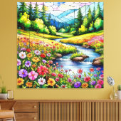 Levendige weide met bloeiende wilde bloemen canvas afdruk (Insitu (Woonkamer))