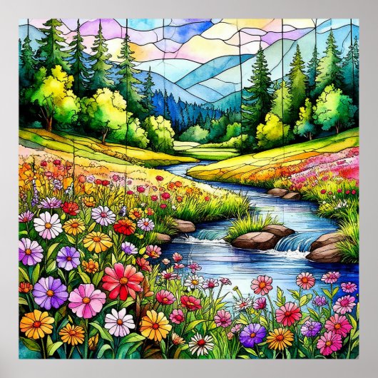 Levendige weide met bloeiende wilde bloemen poster (Voorkant)