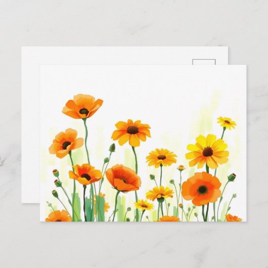 Levendige weide Waterverf met Poppies Zonnebloemen Briefkaart (Voorkant / Achterkant)