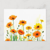 Levendige weide Waterverf met Poppies Zonnebloemen Briefkaart (Voorkant)