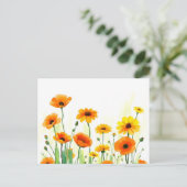 Levendige weide Waterverf met Poppies Zonnebloemen Briefkaart (Staand voorkant)