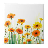 Levendige weide Waterverf met Poppies Zonnebloemen Tegeltje (Voorkant)