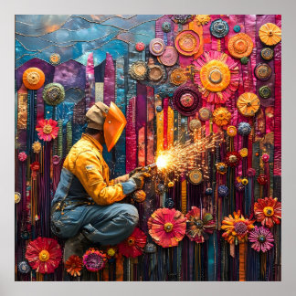 Levendige Welding Art - Lasser in Bloemen Industri Poster