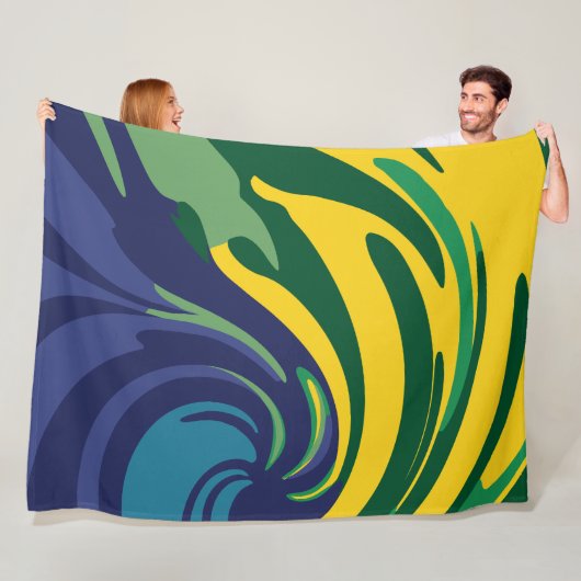 Levendige werveling van groen, geel en blauw fleece deken (In situ)