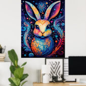 Levendige Wervelwind: Bloeiende Konijnen Bliss Poster (Thuiskantoor)