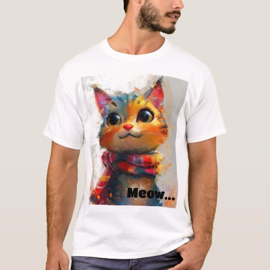 Levendige Whiskers: kleurrijke Cat Art T-shirt (Voorkant)