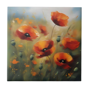 Levendige Wild Poppies Serene Field Tegeltje