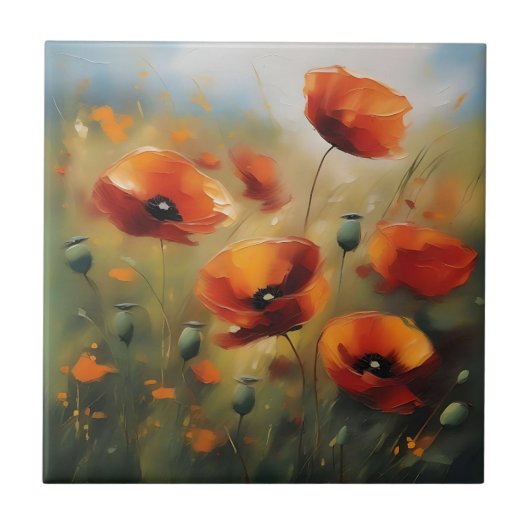 Levendige Wild Poppies Serene Field Tegeltje (Voorkant)