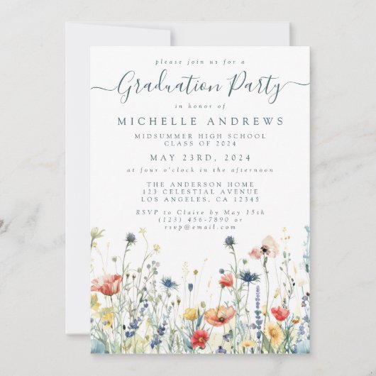 Levendige Wildbloem Afstudeerfeest Kaart (Voorkant)