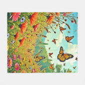Levendige Wildbloem Vlinder Vreugde Design Fleece Deken (Voorkant (Horizontaal))