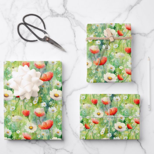 Levendige Wildbloemen Elegante Waterverf Inpakpapier Vel (Voorkant)
