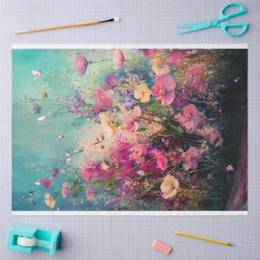 Levendige wilde bloemen, Abstract landschap Tissuepapier (Craft)