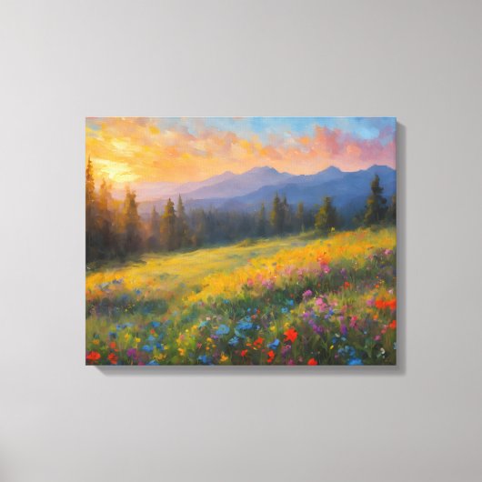 Levendige wilde bloemen bloeien in de weide, zonso canvas afdruk (Voorkant)