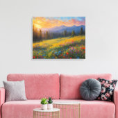 Levendige wilde bloemen bloeien in de weide, zonso canvas afdruk (Insitu (Woonkamer))