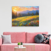 Levendige wilde bloemen bloeien in de weide, zonso canvas afdruk (Insitu (Woonkamer))