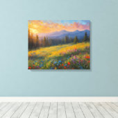 Levendige wilde bloemen bloeien in de weide, zonso canvas afdruk (Insitu (Houten vloer))