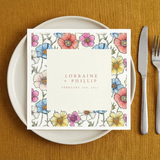 Levendige wilde bloemen bruiloft servet