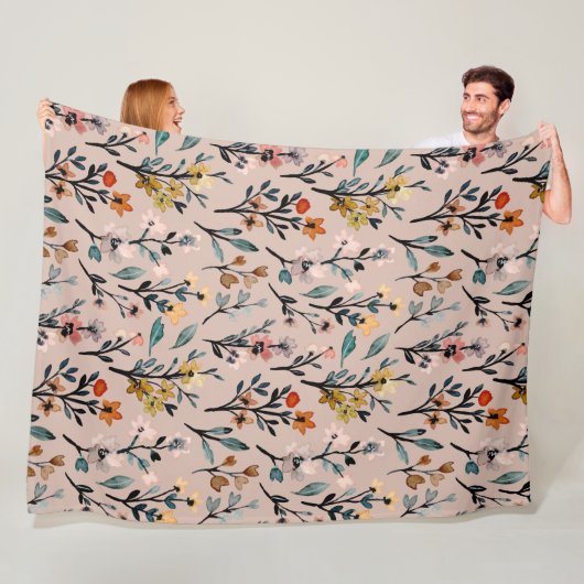 Levendige wilde bloemen Elegant waterverf roze mod Fleece Deken (In situ)