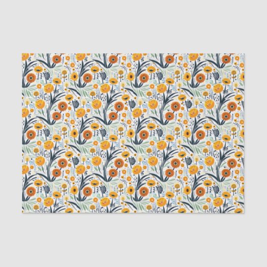 Levendige wilde bloemen en bladeren op witte achte tissuepapier (Voorkant)