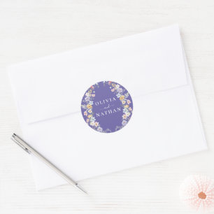 Levendige Wilde Bloemen Moderne Trouw Ronde Sticker