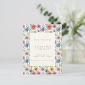 Levendige wilde bloemen naadloos patroon bruiloft save the date (Staand voorkant)