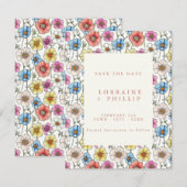 Levendige wilde bloemen naadloos patroon bruiloft save the date (Voorkant / Achterkant)