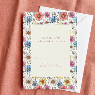 Levendige wilde bloemen naadloos patroon RSVP kaar Kaart