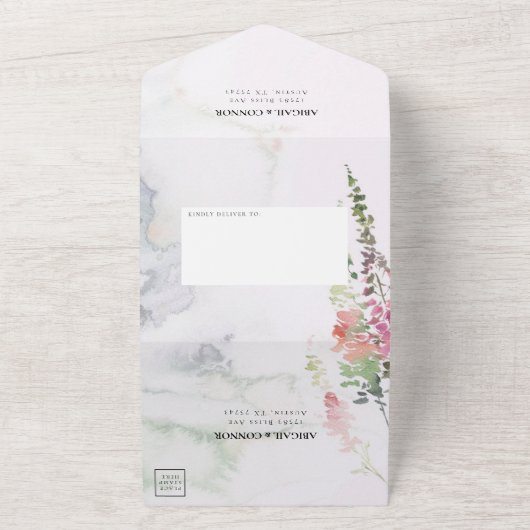 Levendige wilde bloemen Roze Violet Yellow in één All In One Uitnodiging (Buitenkant)