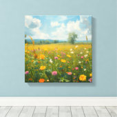 Levendige Wilde Bloemenweide Olie Schilderstijl Fl Canvas Afdruk (Insitu (Houten vloer))