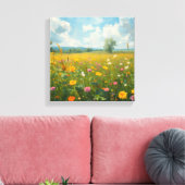 Levendige Wilde Bloemenweide Olie Schilderstijl Fl Canvas Afdruk (Insitu (Woonkamer))