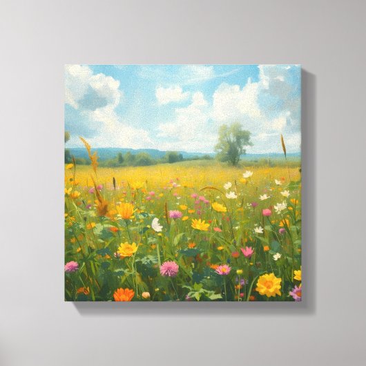 Levendige Wilde Bloemenweide Olie Schilderstijl Fl Canvas Afdruk (Voorkant)