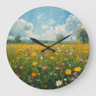 Levendige Wilde Bloemenweide Olie Schilderstijl Fl Grote Klok