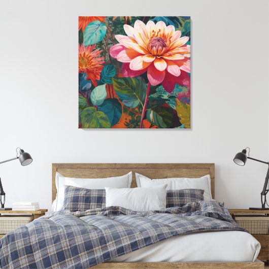 Levendige Wilde Tuin Bloemen met Vette Roze Gerber Canvas Afdruk (Insitu (Slaapkamer))