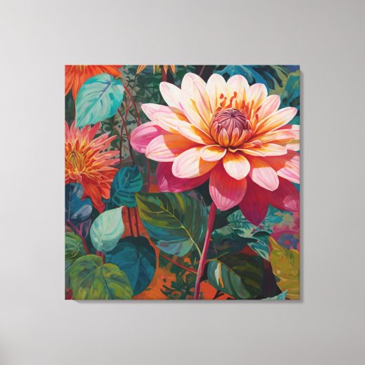 Levendige Wilde Tuin Bloemen met Vette Roze Gerber Canvas Afdruk (Voorkant)