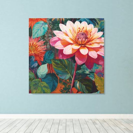 Levendige Wilde Tuin Bloemen met Vette Roze Gerber Canvas Afdruk (Insitu (Houten vloer))