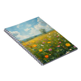 Levendige Wilderfbloemenweide Olie Schilderstijl F Notitieboek