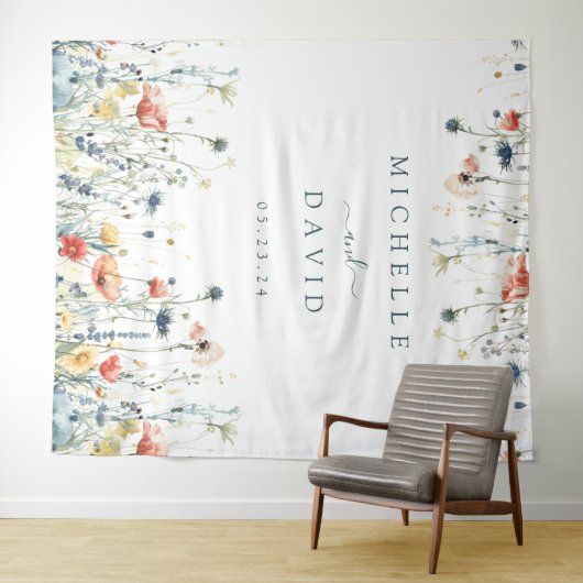 Levendige Wildflower bruiloft achtergrond Wandkleed (In Situ (horizontaal))