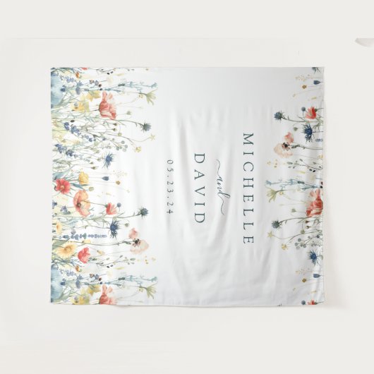 Levendige Wildflower bruiloft achtergrond Wandkleed (Voorkant (horizontaal))