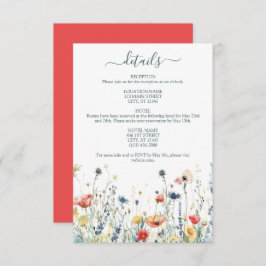Levendige Wildflower bruiloft details Informatiekaartje