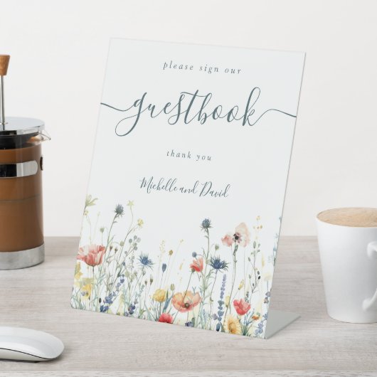 Levendige Wildflower bruiloft Gastenboek Reclamebord Met Voetstuk (Insitu)