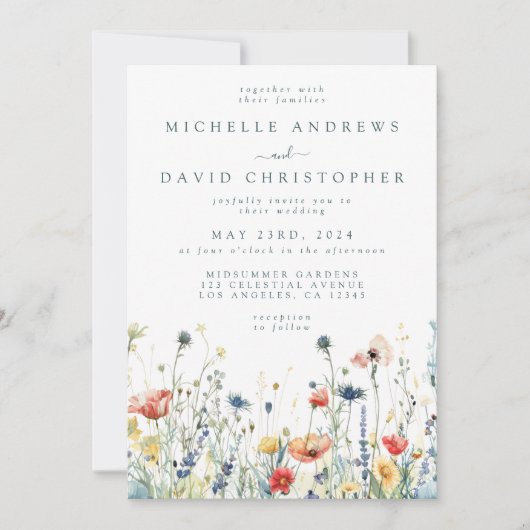 Levendige Wildflower bruiloft Kaart (Voorkant)