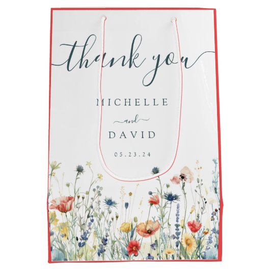 Levendige Wildflower bruiloft Medium Cadeauzakje (Achterkant)