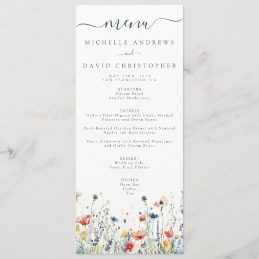 Levendige Wildflower bruiloft Menu (Voorkant)