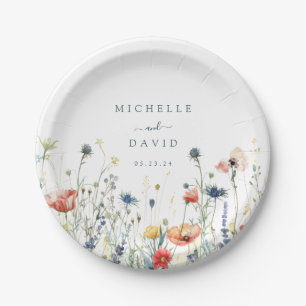 Levendige Wildflower bruiloft Papieren Bordje